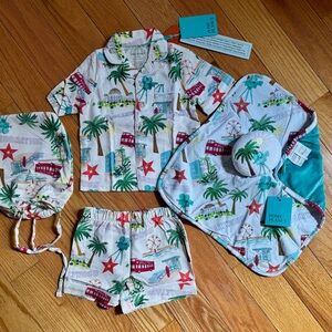 Posh Peanut Los Angeles Twill Palm Tree Kids Pajama Set with Case & Lovey 4Piece